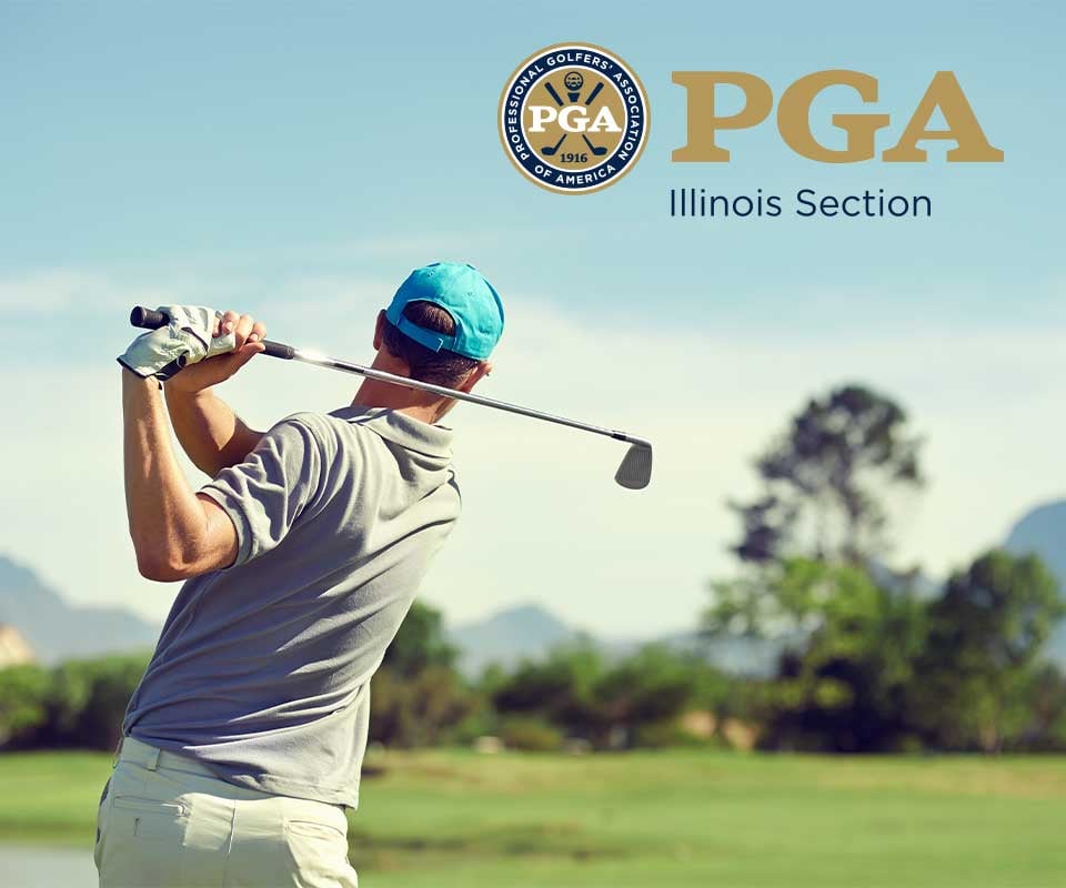 golfer swinging golf club with IPGA logo